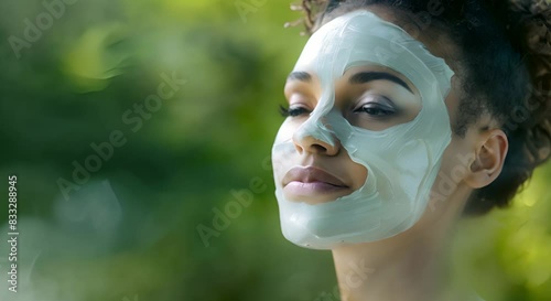 Applying a calming face mask for relaxation and skin hydration. Concept Skin Care, Face Masks, Relaxation, Self-Care, Hydration photo