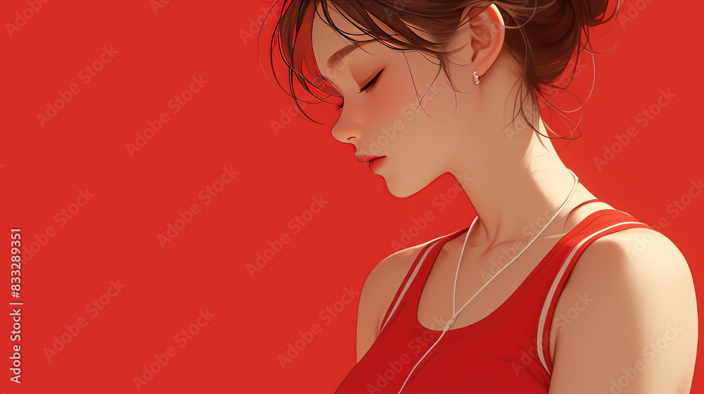 Portrait of a beautiful woman with a red background
