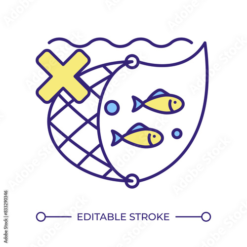 bottom trawls restriction RGB color icon. Fishing gear, fish net. seafood production, harvesting. Catching gear. Isolated vector illustration. Simple filled line drawing. Editable stroke