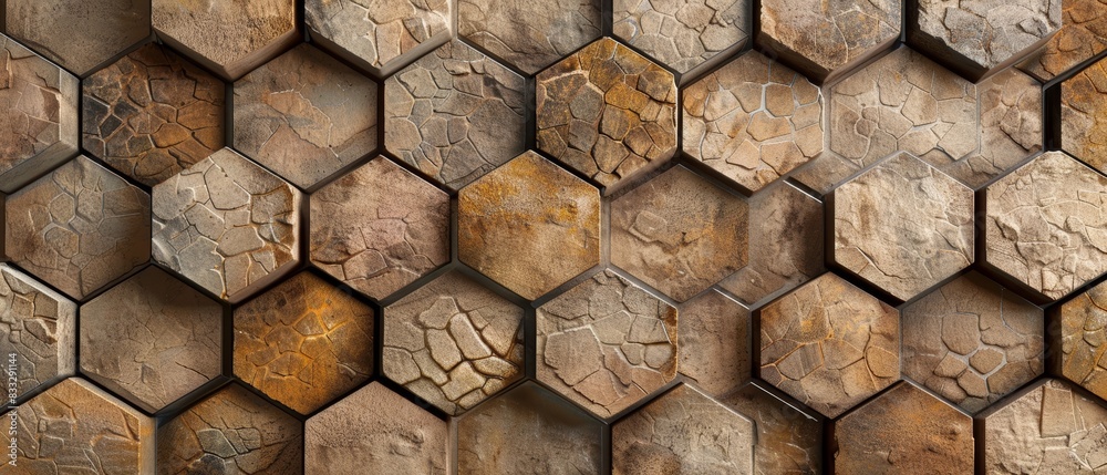 Abstract Hexagonal Stone Tile Pattern Background for Textures, Designs, and Architecture Concepts in Earth Tones Abstract Hexagonal Stone Tile Pattern Background for Textures, Designs, and Architecture Concepts in Earth Tones