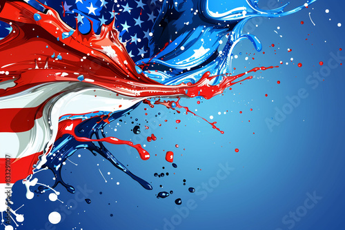 Energetic header/footer illustration with a dynamic abstract splash in USA flag colors, creating a vibrant Memorial Day theme. photo