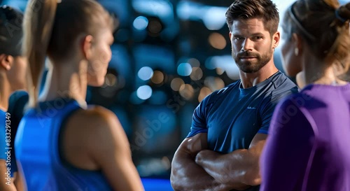 A personal trainer guiding clients through a high-intensity interval training session. Concept Fitness Training, HIIT Workout, Personal Trainer, Exercise Motivation, Physical Fitness
