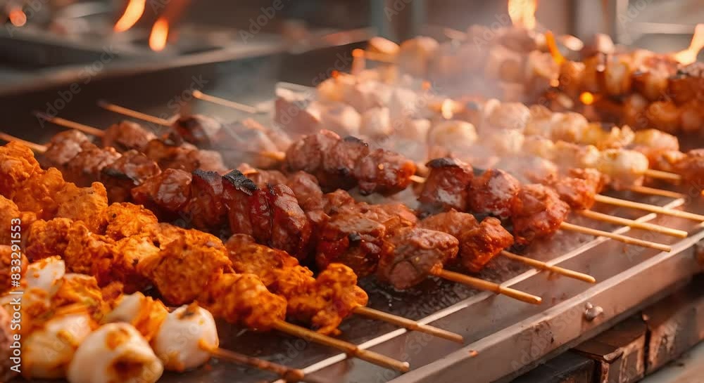 Discover the diverse street food scene in Thland with succulent meat skewers and vibrant flavors. Concept Street Food, Thai Cuisine, Meat Skewers, Vibrant Flavors, Culinary Exploration Discover the diverse street food scene in Thland with succulent meat skewers and vibrant flavors. Concept Street Food, Thai Cuisine, Meat Skewers, Vibrant Flavors, Culinary Exploration