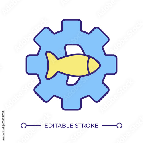 Fisheries management RGB color icon. Regulatory measure, technological advancement. Aquatic ecosystem control. Isolated vector illustration. Simple filled line drawing. Editable stroke