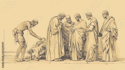 Biblical Illustration of John 5: Bethesda Healing, Sabbath Controversy, Jesus' Authority, Beige Background, Copyspace