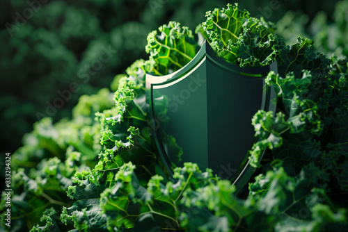 green shield with kale, healthy nutrients protection from illness © Ricky