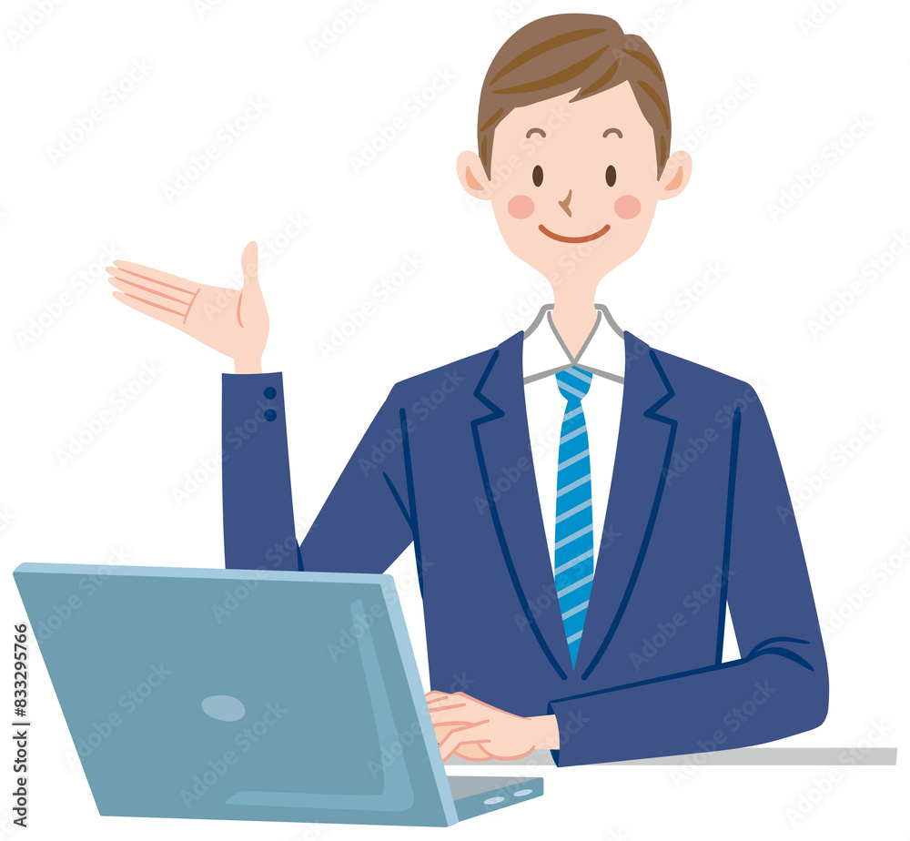 説明するビジネスマン ノートパソコンを使う会社員
案内 説明するビジネスマン ノートパソコンを使う会社員
案内