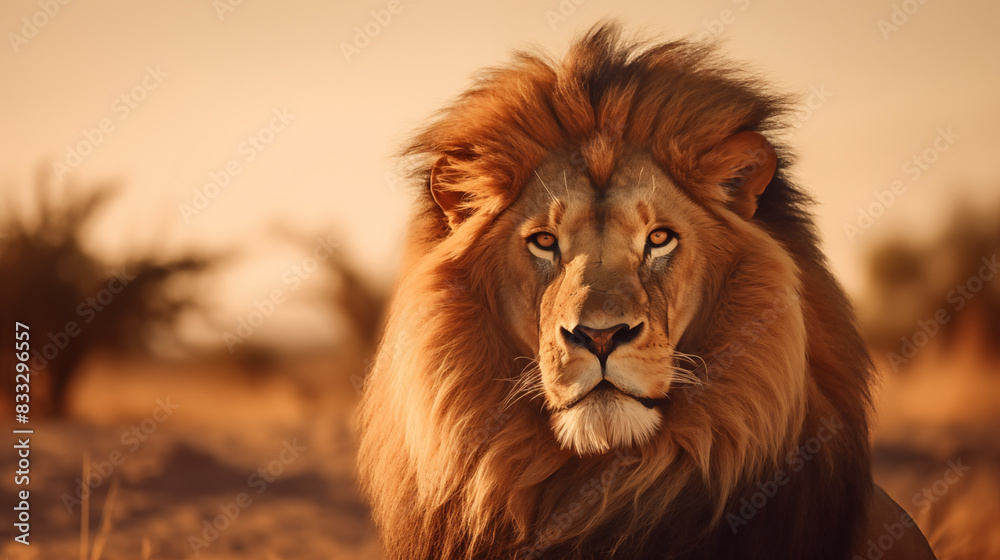 Obraz premium Portrait of south lion african isolated on background, Photo shoot, Natural light day, Wildlife concept