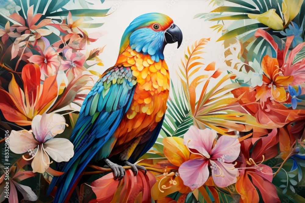 Fototapeta premium Dazzling Tropical bird colorful. Animal wildlife. Generate Ai