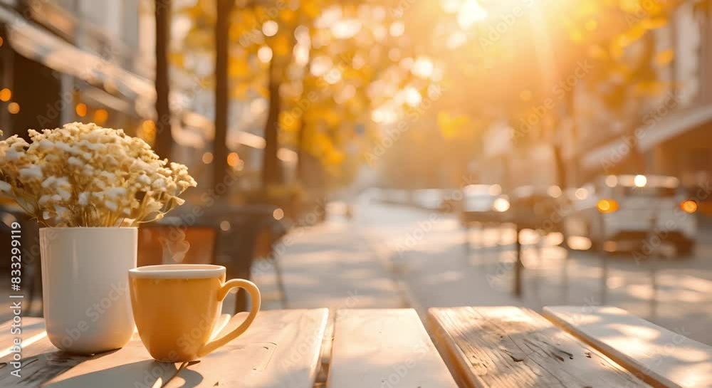 Enjoying a Bright Day at an Outdoor Cafe. Concept Sunny terrace, Casual brunch, Fresh beverages, Relaxing ambiance