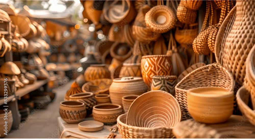 Explore a diverse collection of handmade treasures by talented artisans in a lively marketplace. Concept Handmade Crafts, Artisan Market, Unique Creations, Diverse Artwork, Creative Treasures