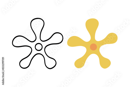 Funky Style Flower Outline And Flat