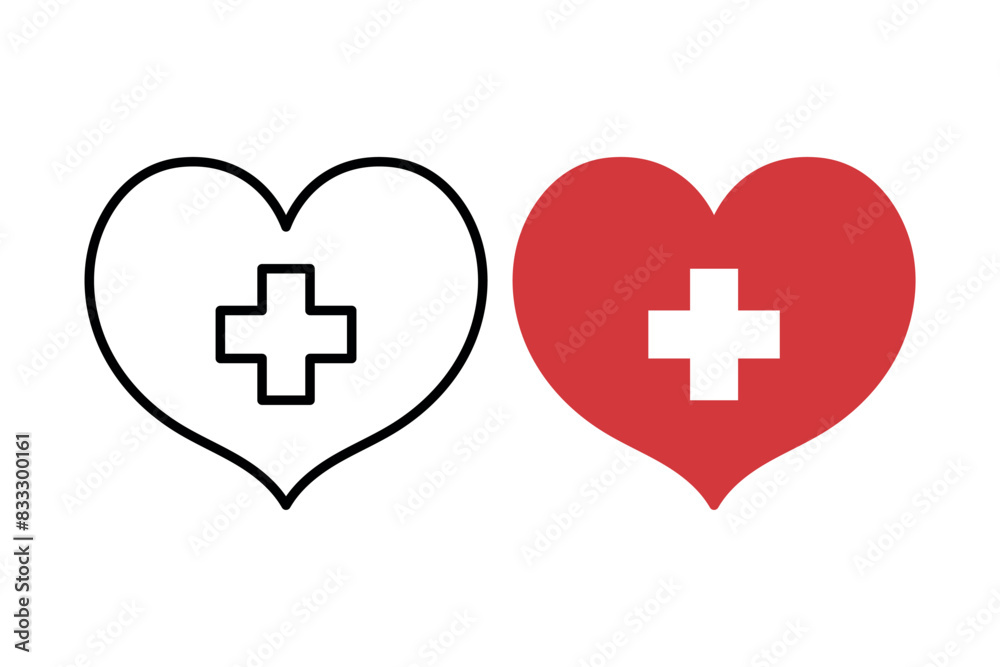Heart With Plus Outline And Flat Heart With Plus Outline And Flat