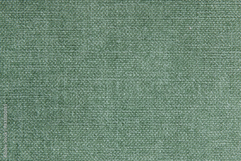 Fototapeta premium Green textile with tightly woven texture, robust and durable material in an uniform neutral color suitable for various design contexts such as upholstery, carpets and curtains or heavy-duty garments