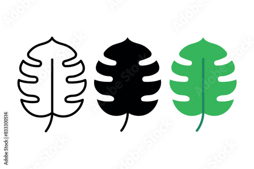 Monstera Leaf Flat Outline Glyph