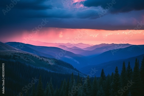Photograph of a mountain landscape at sunset, reminding of the beauty and power of nature. © Polypicsell
