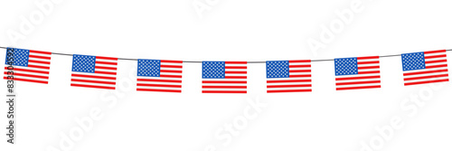 USA hanging usa flags of Independence Day on white background.
