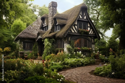 Charming Tudor house cottage. Old english rural. Generate Ai