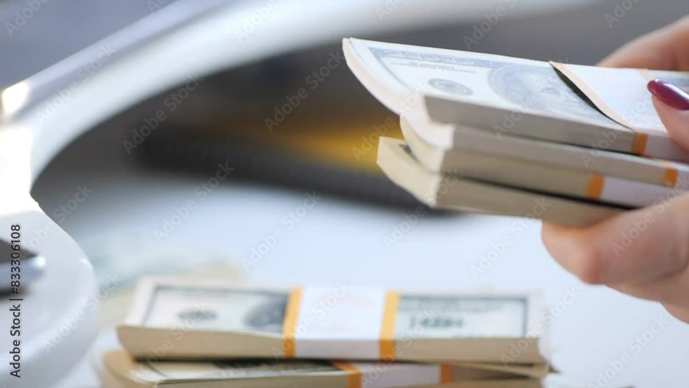 Handling money in business finance with stacks of dollar bills for transactions Handling money in business finance with stacks of dollar bills for transactions