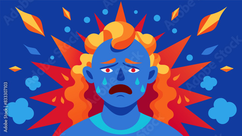 Shades of blue representing sadness mingle with bursts of warm reds symbolizing anger and passion.. Vector illustration