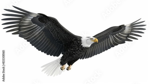 Flying eagle  isolated on white  detailed feathers  majestic flight  bird of prey  The images are of high quality and clarity