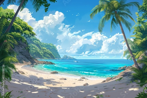 Tropical Seaside with Clear Blue Ocean Generative AI