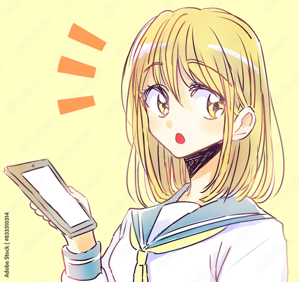 スマホを持つゆるい女子学生 金髪 気付く スマホを持つゆるい女子学生 金髪 気付く