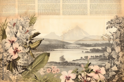 Hawaii landmarks ephemera border painting outdoors flower.
