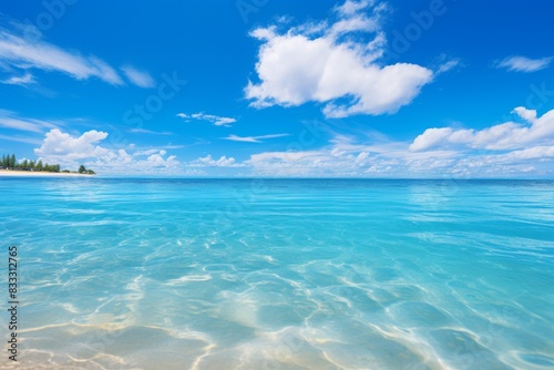 Serene Blue Tropical Ocean and Sky Generative AI