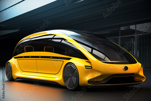 Futuristic passenger taxi cab in urban street. Generative AI