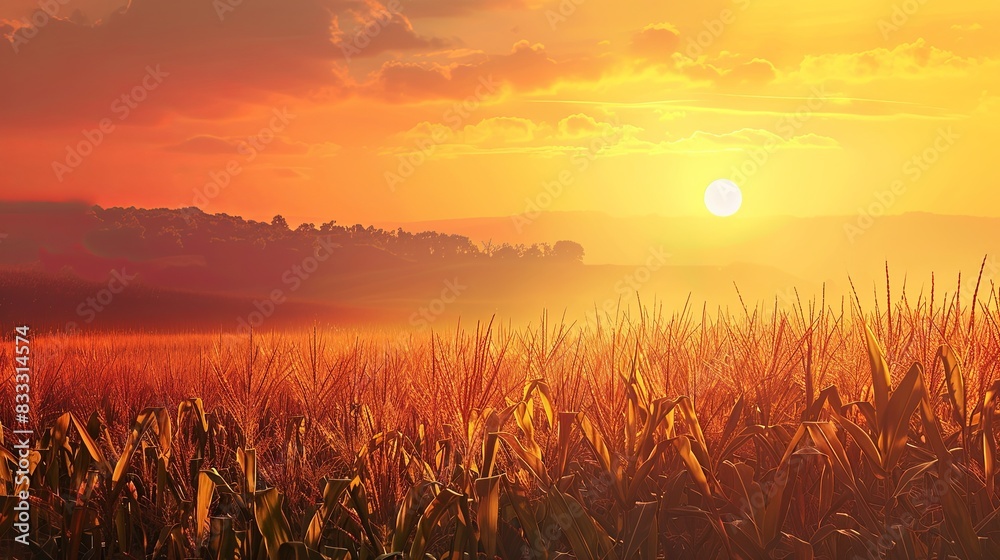 Beautiful morning sunrise over the corn field Beautiful morning sunrise over the corn field