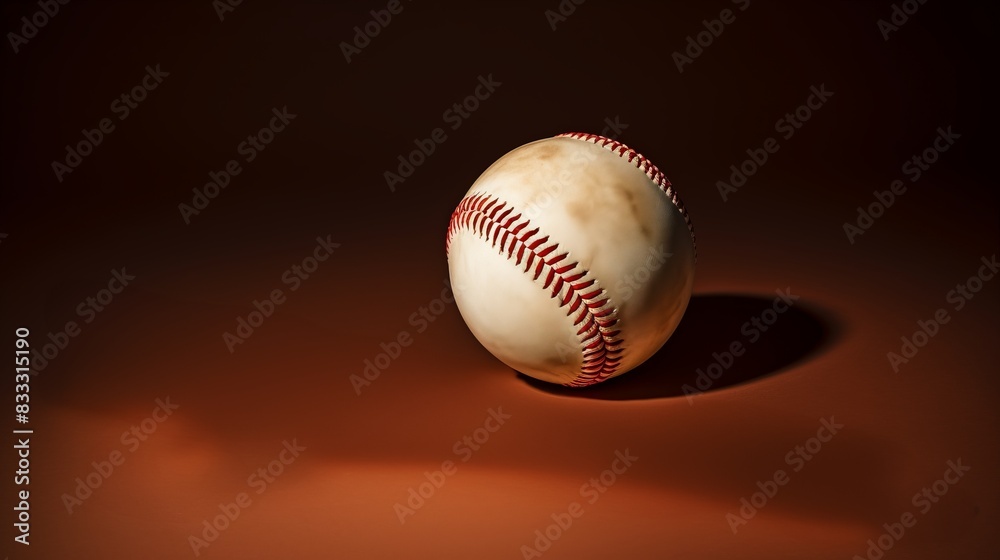Close-up of a baseball with red stitches against a dark background, highlighting texture and detail. Perfect for sports-related content.