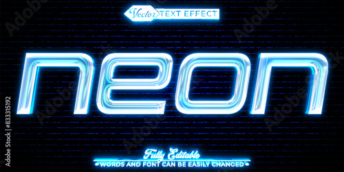 Blue Shiny Chrome Neon Vector Editable Text Effect Template