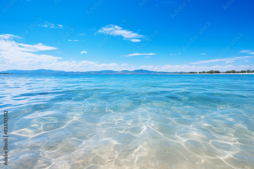 Tropical Ocean Waves and Blue Sky Generative AI Tropical Ocean Waves and Blue Sky Generative AI