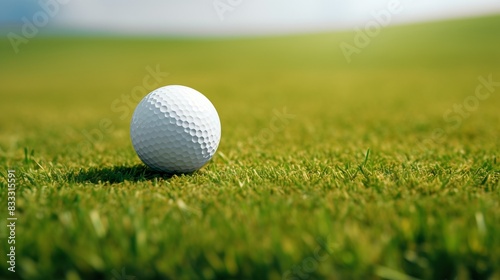 Close-up of a golf ball on well-manicured grass, perfect for use in sports, outdoors, and hobby-related media.