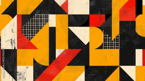Geometric shapes in yellow, black, and red, reflecting the colors and joyous spirit of a small, electrically charged companion known for its adventurous heart background, ai generated