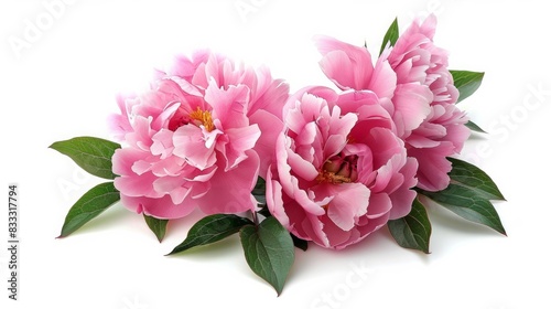 Pink peonies in full bloom on a white background.  