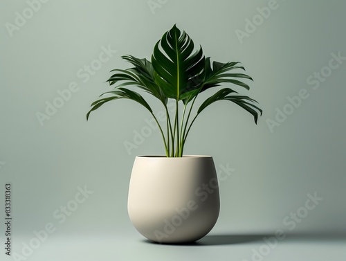 Elegant green houseplant in a white ceramic pot set against a minimalist background, offering a touch of nature and simplicity to any space.