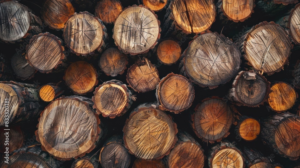 A pile of cut log trunks, representing the timber industry.
A pile of cut log trunks, representing the timber industry.