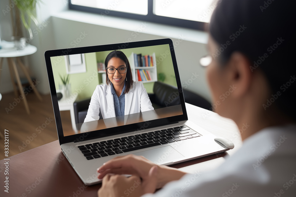 A doctor conducting a telemedicine consultation with a patient. Generative AI A doctor conducting a telemedicine consultation with a patient. Generative AI