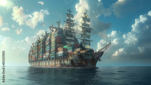 Ein riesiges Containerschiff als Segelschiff. photo