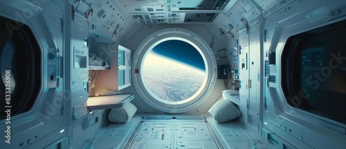 Frame mockup, in a stateoftheart space station, reminding astronauts of the boundless potential of imagination photo