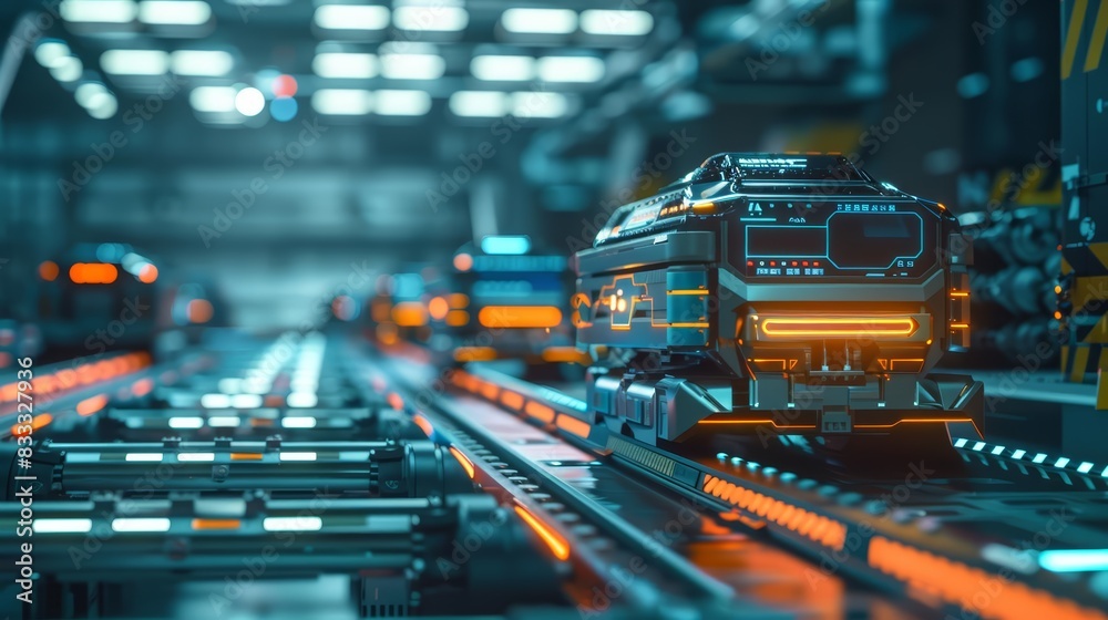 Naklejka premium The closeup of automated guided vehicles AGVs navigating through a factory