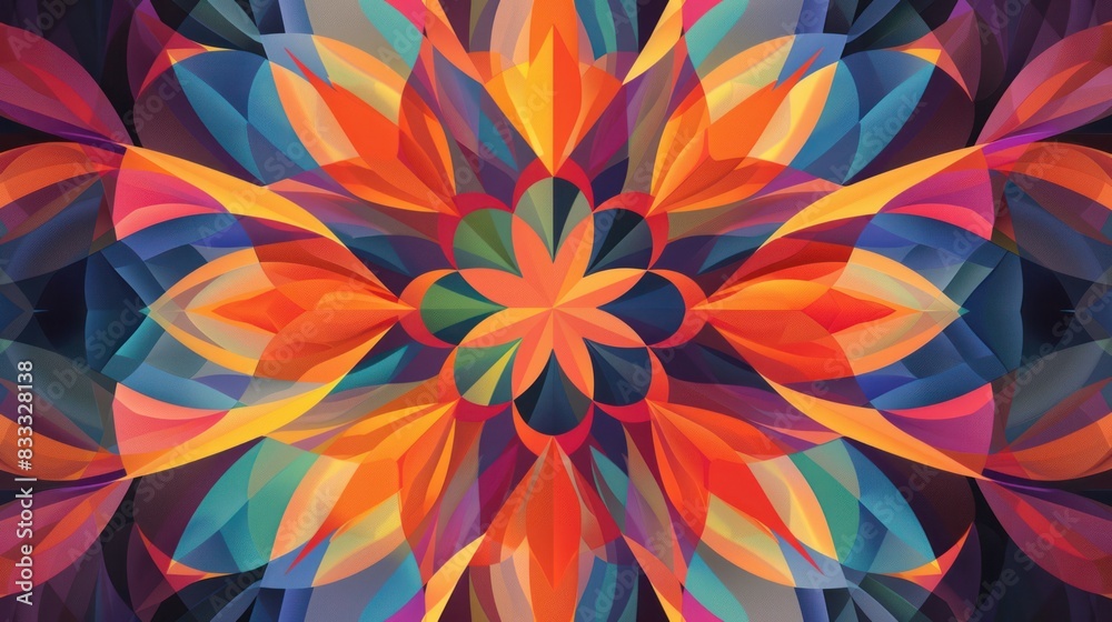 A kaleidoscope of colors in a symmetrical graphic design, creating a sense of depth and movement --ar 16:9 Job ID: 06fa3dfa-6fe1-45c0-a2ed-92c804e69d33 A kaleidoscope of colors in a symmetrical graphic design, creating a sense of depth and movement --ar 16:9 Job ID: 06fa3dfa-6fe1-45c0-a2ed-92c804e69d33