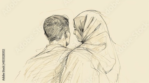 Biblical Illustration of 1 Corinthians 7: Teachings on Marriage, Singleness, Divorce, Faithfulness on Beige Background with Copyspace