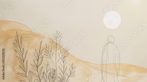 Biblical Illustration of Psalms 112: Describing Blessings of Righteous, Affirming Security, Prosperity, Legacy of Those Who Fear the Lord on Beige Background with Copyspace