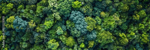 A high-angle view of a dense forest filled with numerous trees  being inspected by drones for health assessments