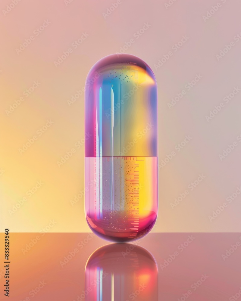 The focal point of the vitamin E capsule is placed on a shiny surface to create a reflection. The focal point of the vitamin E capsule is placed on a shiny surface to create a reflection.