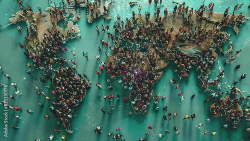 World population day concept. Infographic of human population changes across continents. Overpopulation animation. Population growth. Human population on the planet. World population density map. 4K