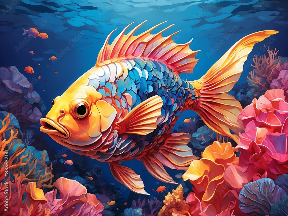 Fototapeta premium Coral reef fish illustration